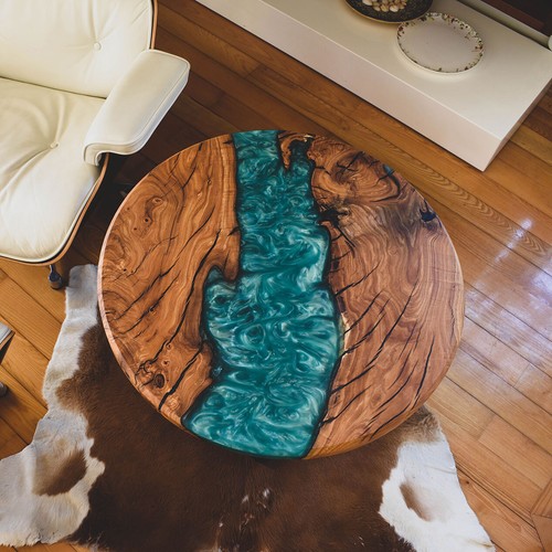 Green river epoxy round coffee - river,